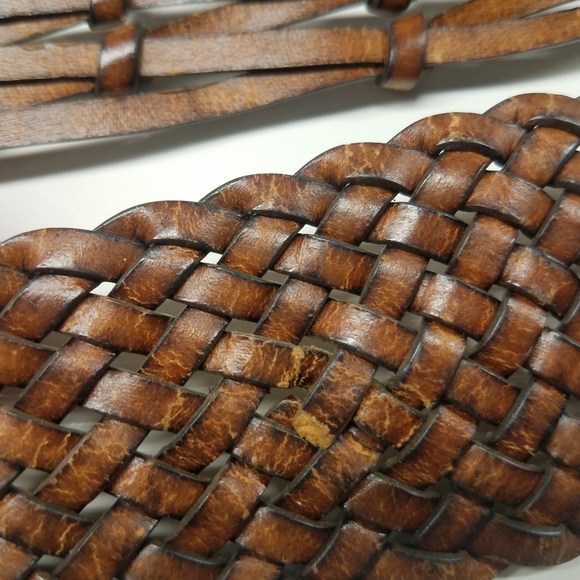 Linea Pelle Tan Brown Veg Leather Braided Woven Belt - Picture 6 of 8